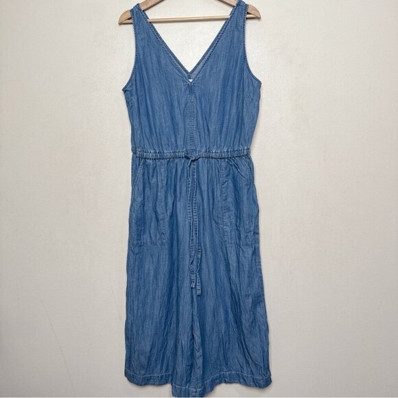 GAP Womens Large Vneck Sleeveless Chambray Capri Romper - Picture 2 of 14